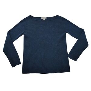 Casual Corner Blue metallic Ribbed Sparkle Long Sleeve Boat Neck Sweater Top L